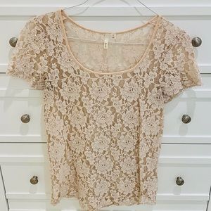 Sheer lace floral blush top
